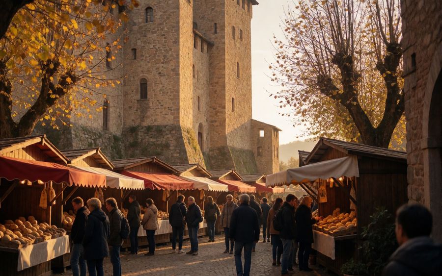 The white truffle fair beneath Montiglio Castle