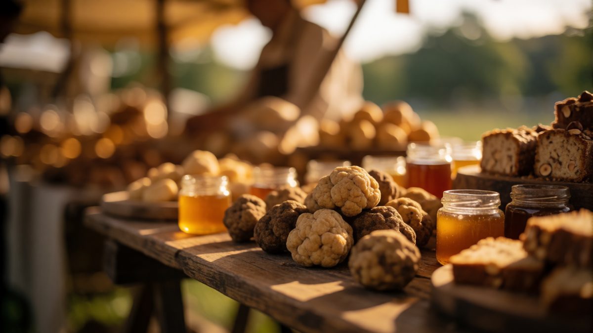 The white truffle fair beneath Montiglio Castle — detail