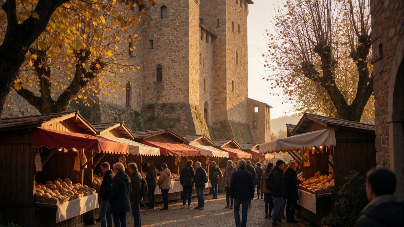 The white truffle fair beneath Montiglio Castle